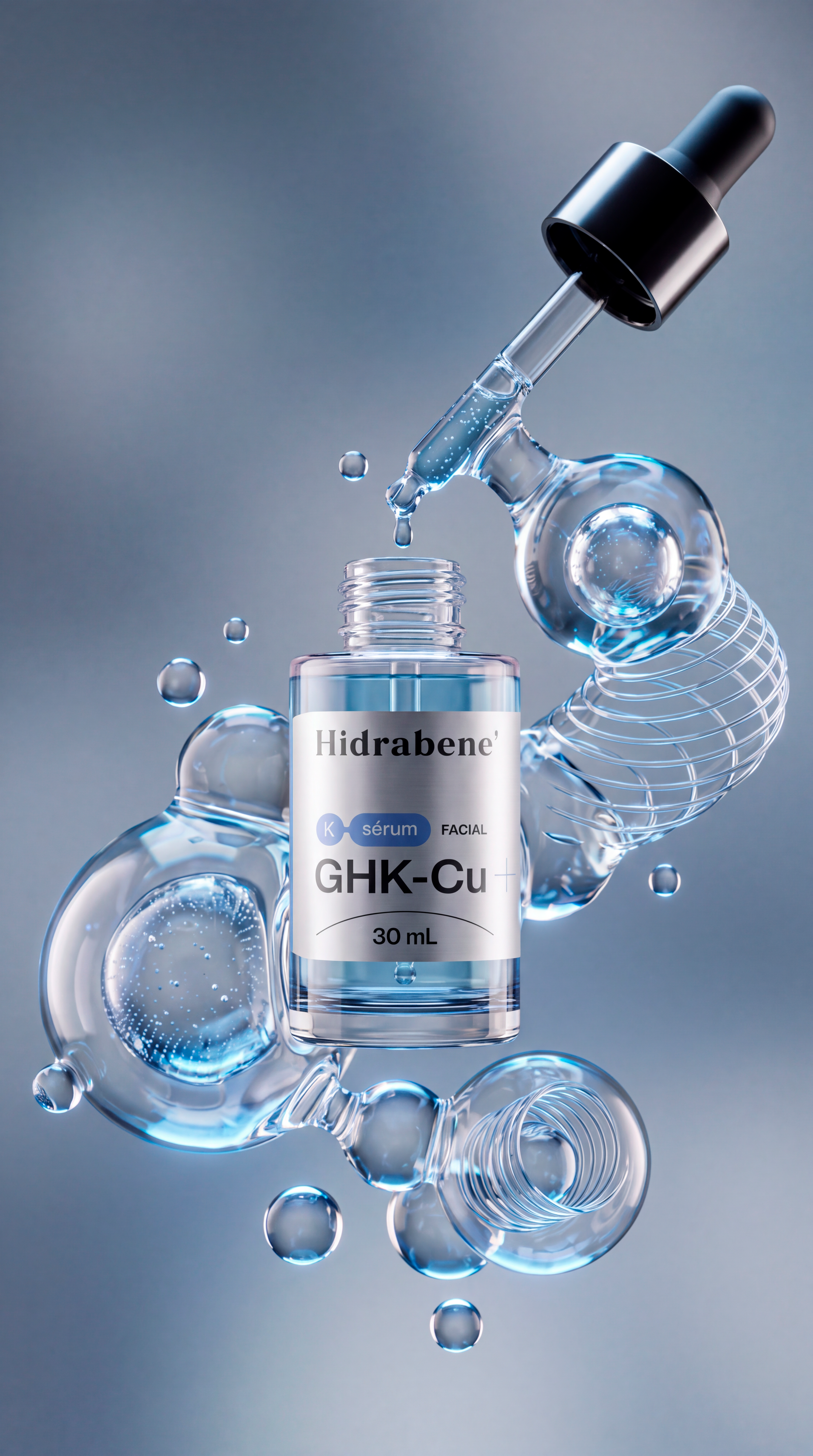 Sérum GHK-Cu Hidrabene em composição azul